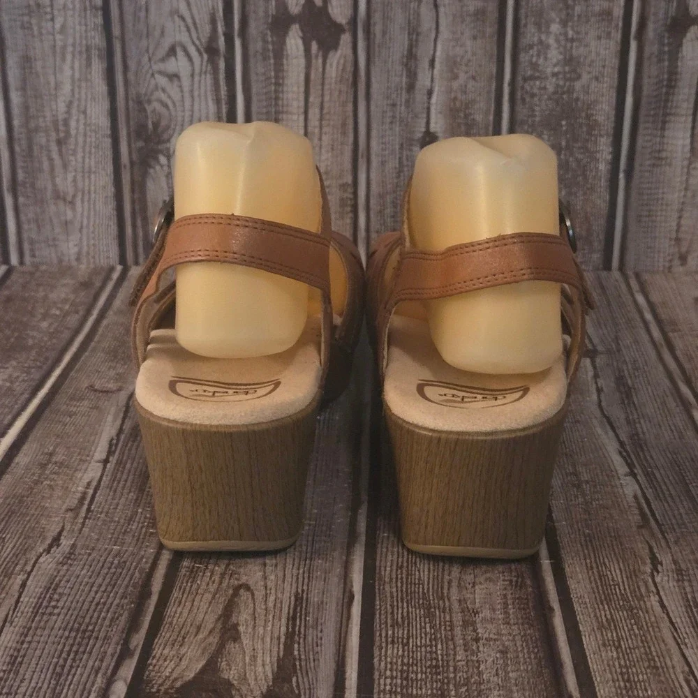Sz 40/ 9.5-10 Dansko Season Brown Leather Comfort Wedge Sandals Excellent